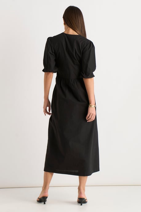 Schwarzes Midi-Kleid aus Baumwolle mit Puffärmeln und Stickerei - Image 4