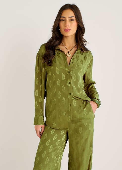 Hemd aus khakifarbenem Satin-Jacquard mit Blumenmuster - Image 2