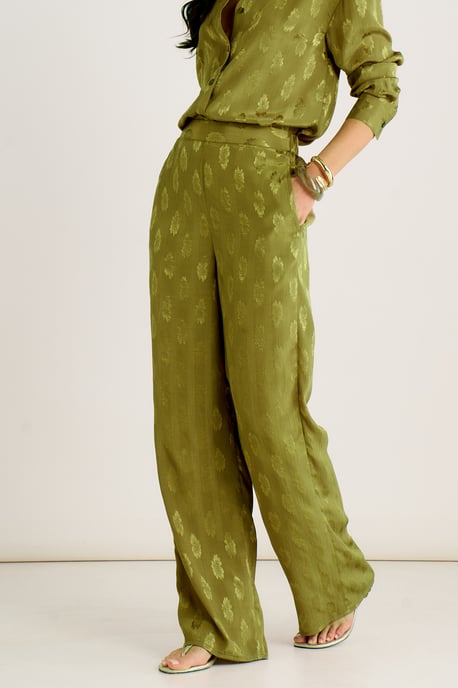 Hose aus khakifarbenem Satin-Jacquard mit Blumenmuster - Image 2