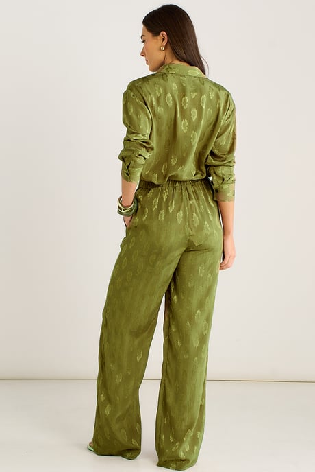 Hose aus khakifarbenem Satin-Jacquard mit Blumenmuster - Image 4