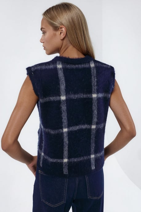 Kariertes Rundhals-Sweater-Weste mit Knöpfen - Image 2