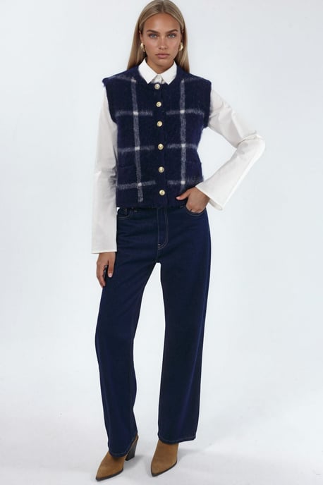 Kariertes Rundhals-Sweater-Weste mit Knöpfen - Image 5