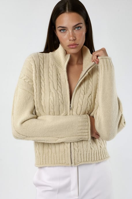 Halb-Turtleneck Kabelstrick-Cardigan mit Reißverschluss - Image 1