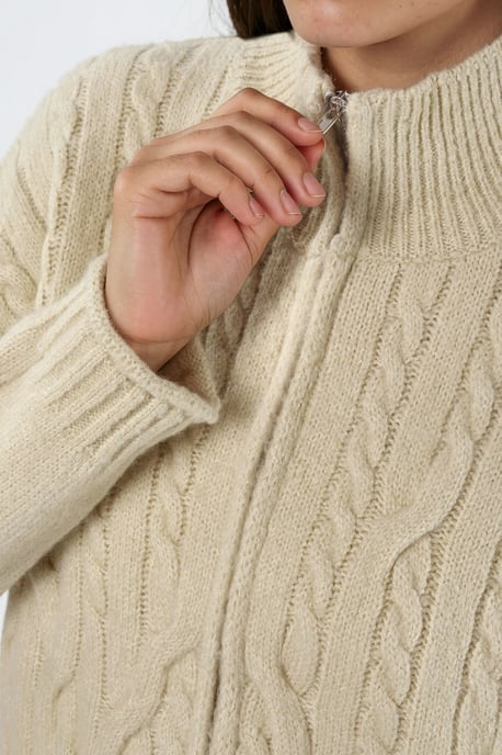Halb-Turtleneck Kabelstrick-Cardigan mit Reißverschluss - Image 2