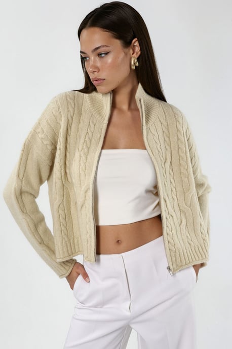 Halb-Turtleneck Kabelstrick-Cardigan mit Reißverschluss - Image 3