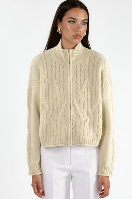 Halb-Turtleneck Kabelstrick-Cardigan mit Reißverschluss - Image 5
