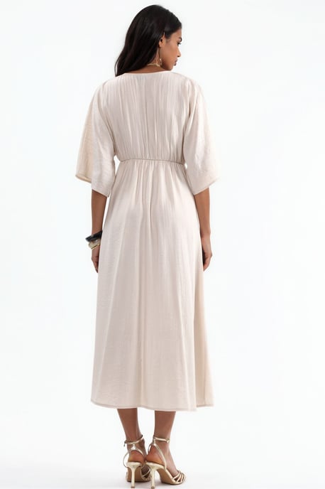 V-Ausschnitt Midikleid mit Wickeloptik und drei Viertelärmeln - Image 4