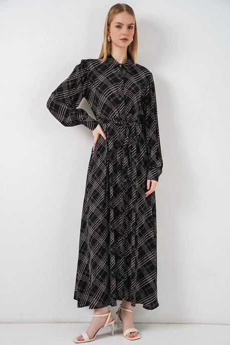 Karo Midi Hemdkleid mit Knopfverschluss - Image 1