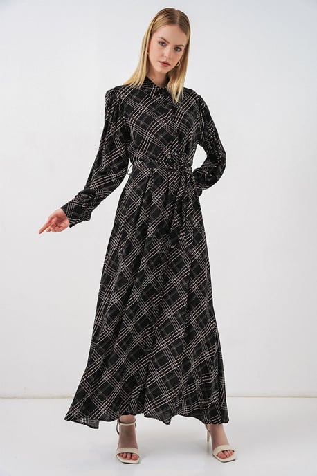 Karo Midi Hemdkleid mit Knopfverschluss - Image 3