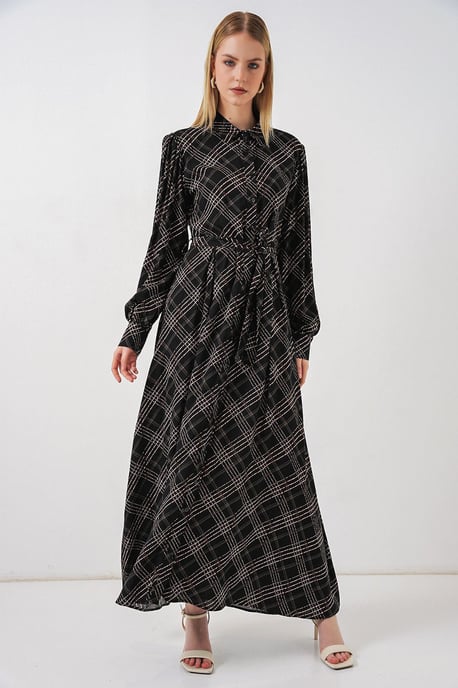 Karo Midi Hemdkleid mit Knopfverschluss - Image 4