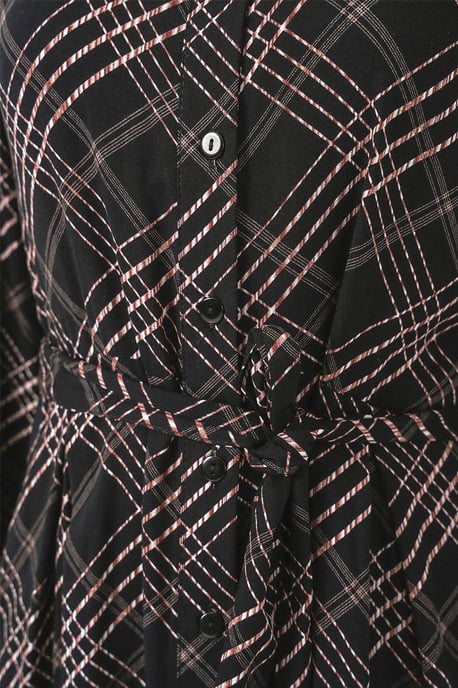 Karo Midi Hemdkleid mit Knopfverschluss - Image 5