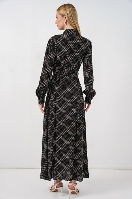 Karo Midi Hemdkleid mit Knopfverschluss - Image 6