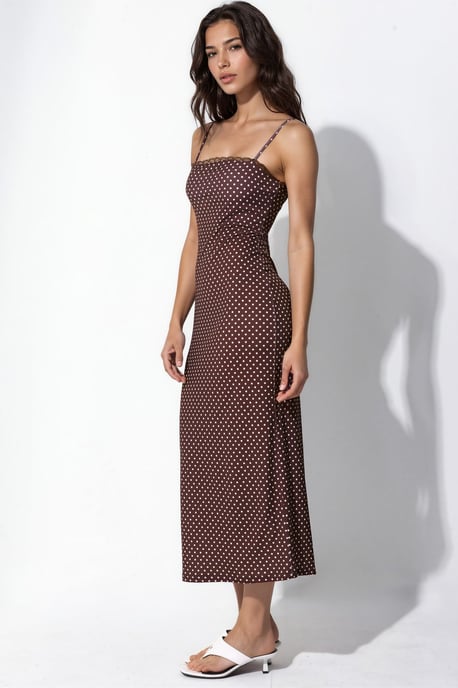 Midikleid mit Spitzen-Details und Punkten in Sandy - Image 2
