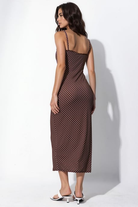 Midikleid mit Spitzen-Details und Punkten in Sandy - Image 3