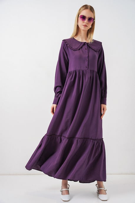Maxikleid mit Babykragen und Knopfverschluss - Image 1