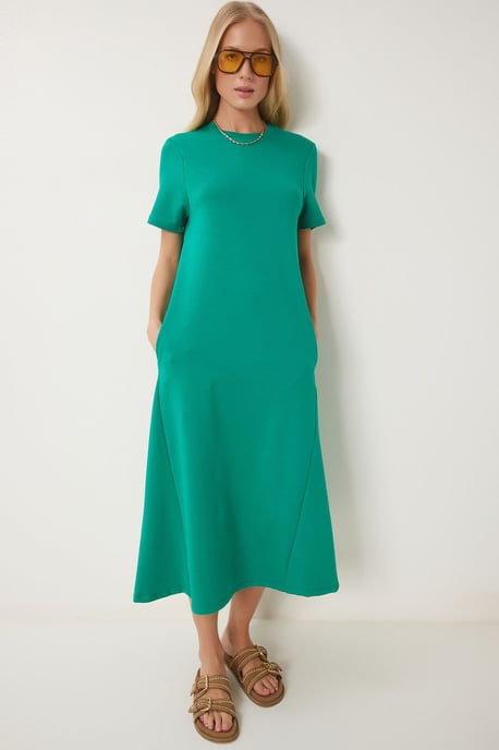 Midikleid mit kurzen Ärmeln und Rundhalsausschnitt - Image 1