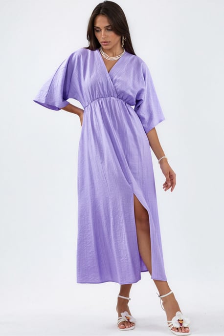 V-Ausschnitt Midikleid mit Wickeloptik und drei Viertelärmeln - Image 5