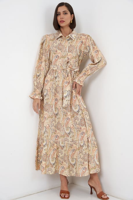 Paisley-Gürtel-Midi-Hemdkleid - Image 1