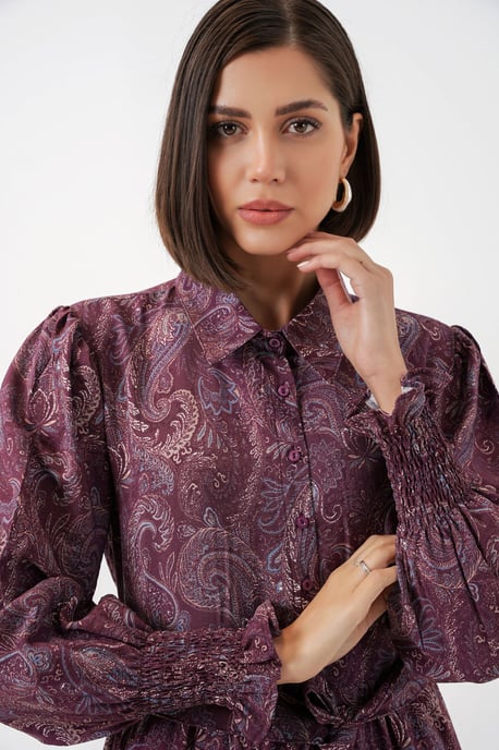 Paisley Gürteltuch Midi Hemdkleid - Image 3