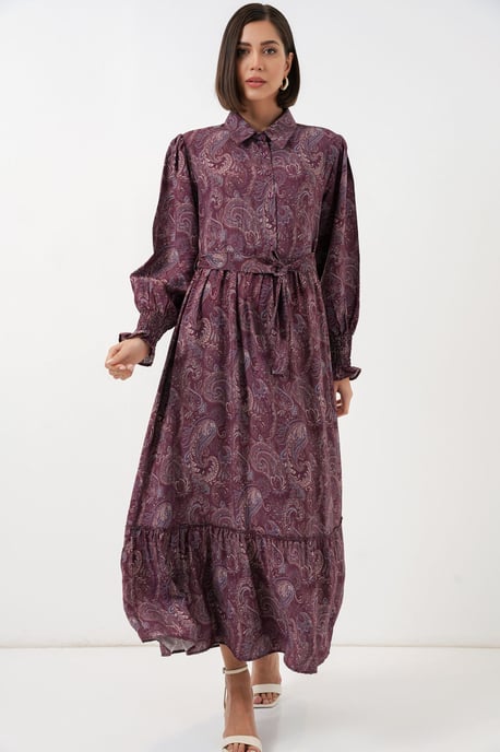 Paisley Gürteltuch Midi Hemdkleid - Image 4