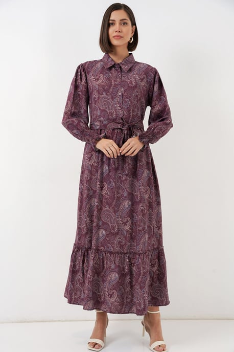 Paisley Gürteltuch Midi Hemdkleid - Image 5