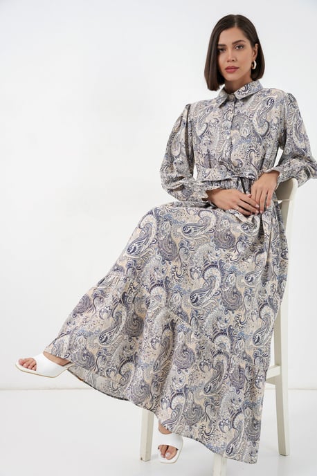 Paisley Gürtelt-Kleid Midi-Shirt - Image 2