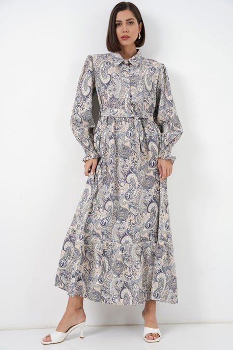 Paisley Gürtelt-Kleid Midi-Shirt - Image 4