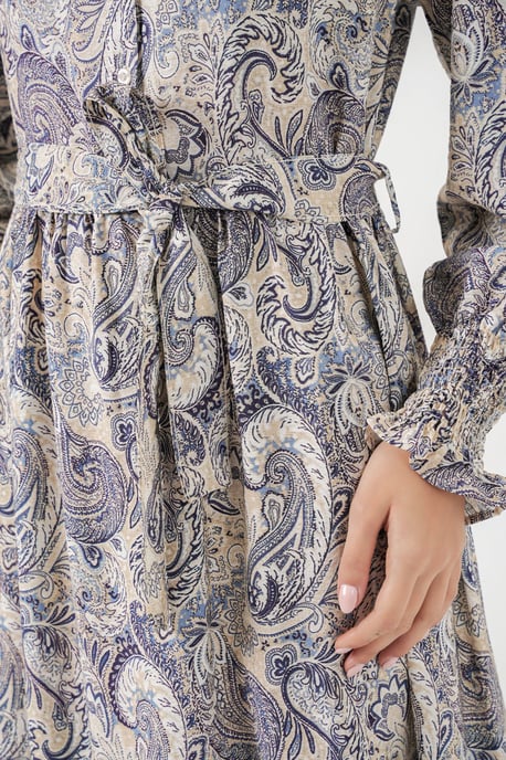 Paisley Gürtelt-Kleid Midi-Shirt - Image 5