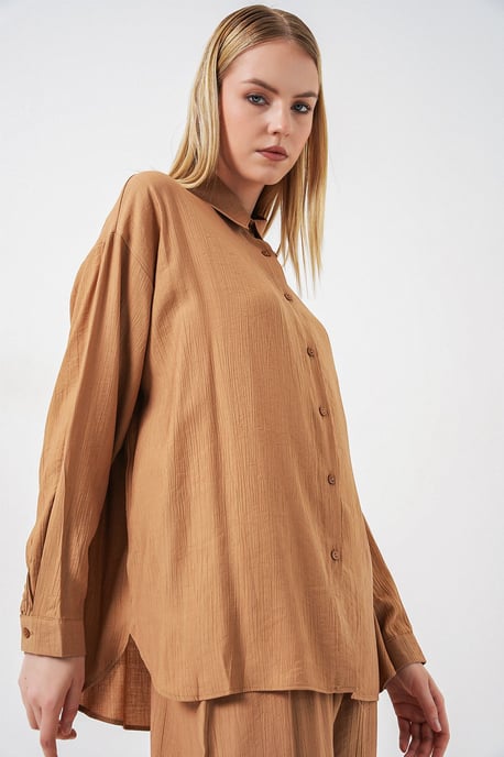 Strukturiertes Button-Down Langarmhemd - Image 4