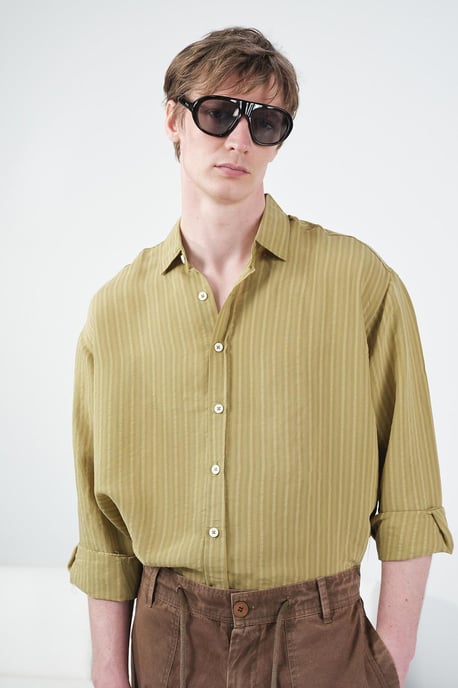 Giesto Gestreiftes Langarmhemd - Khaki - Image 1