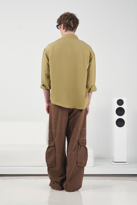 Giesto Gestreiftes Langarmhemd - Khaki - Image 3