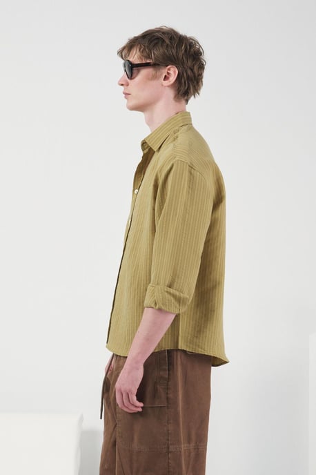 Giesto Gestreiftes Langarmhemd - Khaki - Image 5