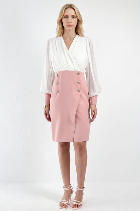V-Ausschnitt Midi-Kleid mit Knopfdetails - Image 5