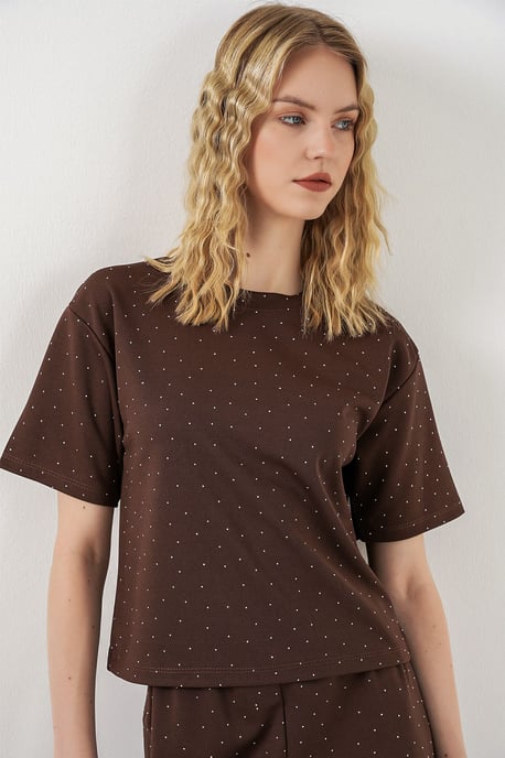 Polka-Dot-Printed Rundhalsausschnitt T-Shirt - Image 2
