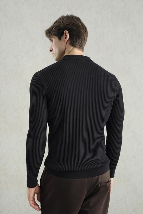 Slim Fit Polo-Kragen Knopf Langarm T-Shirt - Image 2