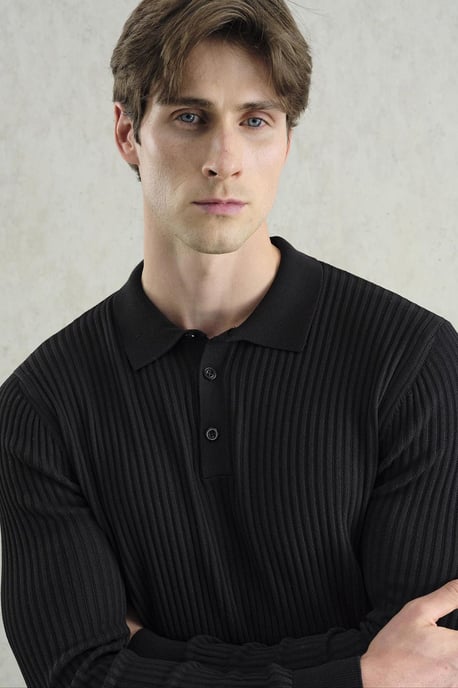 Slim Fit Polo-Kragen Knopf Langarm T-Shirt - Image 3
