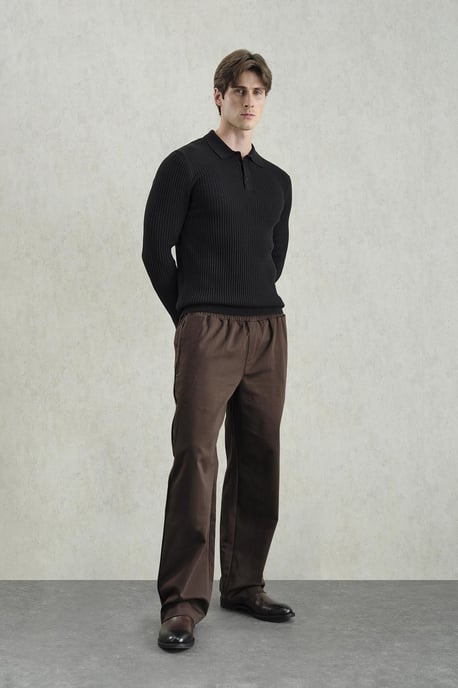 Slim Fit Polo-Kragen Knopf Langarm T-Shirt - Image 4
