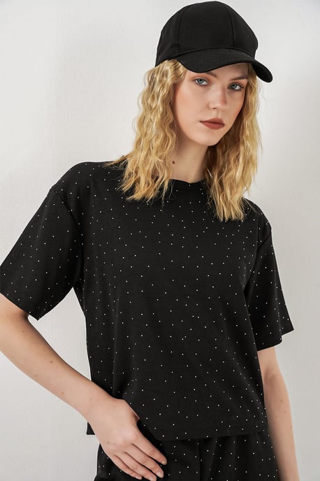 Punkte-Muster Bedrucktes Rundhals-T-Shirt - Image 2