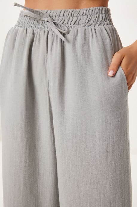 Wide Leg Drawstring Waist Pants with Binding Detail - Image 4