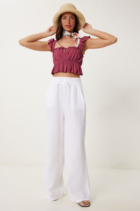 Weite Hosen mit Bindegürtel und Bindungsdetails - Image 1