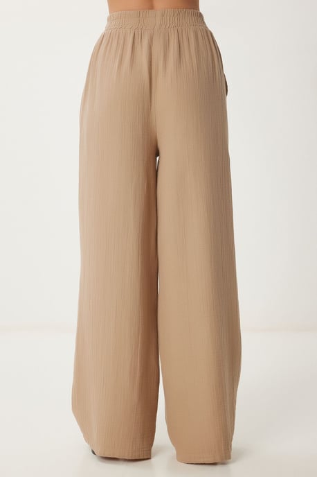Wide Leg Drawstring Waist Pants with Binding Detail - Image 5