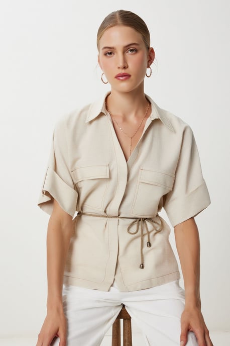 Lässiges Shirt mit Kordelzug und Bindedetail - Image 2