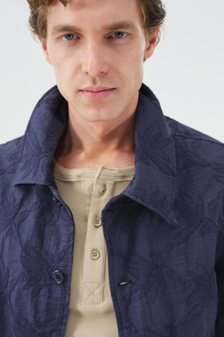 Giesto Jacke mit Jacquardmuster und Knopfverschluss - Marineblau - Image 3