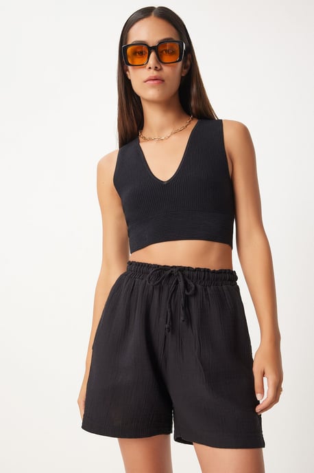 Hochtaillierte Weite Baumwollshorts - Image 1