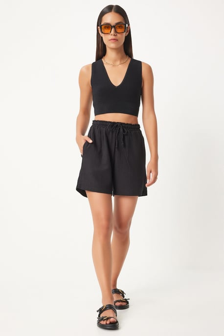 Hochtaillierte Weite Baumwollshorts - Image 2