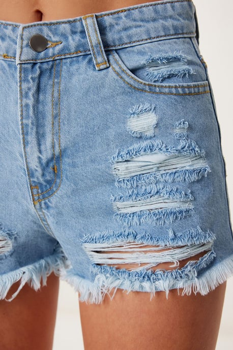 Hohe Taillen Zerstörte Denim-Shorts - Image 4