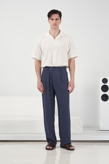 Elastischer Taillenstraigh Leg gefaltete Hose - Image 1