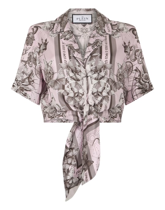 Cropped Bow Shirt Butterfly Tattoo - Image 1