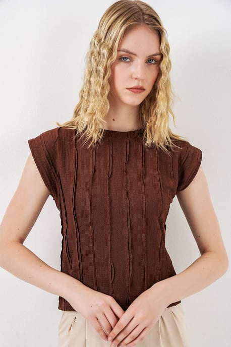 Strukturierte Ripp-Strick-Bluse - Image 1