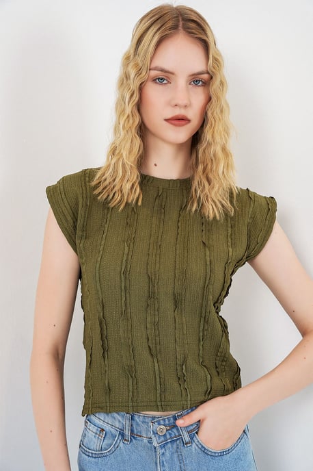 Strukturierte Ripp-Optik Pull-On Bluse - Image 1